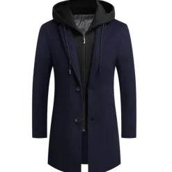 Men's Winter Coat Wool Coat Overcoat Daily Wear Going out Winter Wool Thermal Warm Washable Outerwear Clothing Apparel Fashion Warm Ups Solid Colored Detachable Hood Hooded Single Breasted
