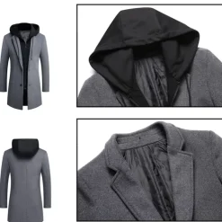 Men's Winter Coat Wool Coat Overcoat Daily Wear Going out Winter Wool Thermal Warm Washable Outerwear Clothing Apparel Fashion Warm Ups Solid Colored Detachable Hood Hooded Single Breasted