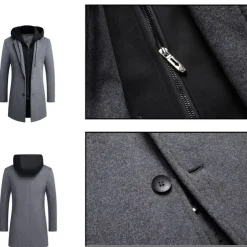 Men's Winter Coat Wool Coat Overcoat Daily Wear Going out Winter Wool Thermal Warm Washable Outerwear Clothing Apparel Fashion Warm Ups Solid Colored Detachable Hood Hooded Single Breasted
