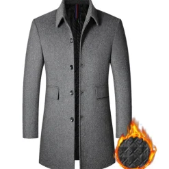 Men's Winter Coat Wool Coat Overcoat Vacation Business Winter Wool Thermal Warm Outdoor Outerwear Clothing Apparel Fashion Warm Ups Solid Colored Pocket Lapel Single Breasted