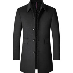 Men's Winter Coat Wool Coat Overcoat Vacation Business Winter Wool Thermal Warm Outdoor Outerwear Clothing Apparel Fashion Warm Ups Solid Colored Pocket Lapel Single Breasted