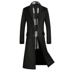 Men's Winter Coat Wool Coat Overcoat Outdoor Work Fall & Winter Wool Outerwear Clothing Apparel Basic Solid Colored Shirt Collar Single Breasted