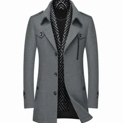 Men's Winter Coat Wool Coat Overcoat Business Casual Winter Wool Outerwear Clothing Apparel Notch lapel collar