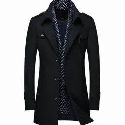 Men's Winter Coat Wool Coat Overcoat Business Casual Winter Wool Outerwear Clothing Apparel Notch lapel collar