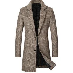 Men's Winter Coat Wool Coat Overcoat Office & Career Daily Wear Winter Polyester Thermal Warm Washable Outerwear Clothing Apparel Fashion Warm Ups Plain Pocket Lapel Single Breasted