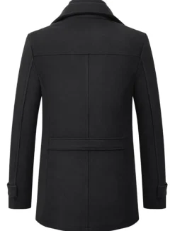 Men's Winter Coat Wool Coat Overcoat Business WorkWear Winter Wool Windproof Warm Outerwear Clothing Apparel Basic Essential Solid Colored Turndown