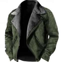 Men's Winter Jacket Fleece Jacket Sherpa Jacket Faux Suede Jacket Vacation Daily Thermal Warm Pocket Fleece Fall & Winter Plain Fashion Streetwear Lapel Regular Faux Leather Black Brown Green Jacket