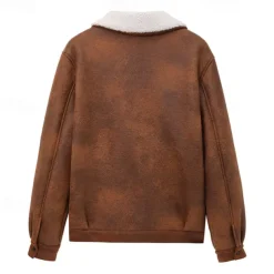 Men's Winter Jacket Fleece Jacket Sherpa Jacket Faux Suede Jacket Vacation Daily Thermal Warm Pocket Fleece Fall & Winter Plain Fashion Streetwear Lapel Regular Faux Leather Black Brown Green Jacket