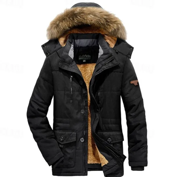 Men's Winter Jacket Fleece Jacket Casual Jacket Daily Vacation Thermal Warm Pocket Fleece Fall & Winter Plain Fashion Streetwear Hooded Regular Black Royal Blue Khaki Army Green Jacket