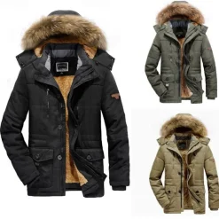 Men's Winter Jacket Fleece Jacket Casual Jacket Daily Vacation Thermal Warm Pocket Fleece Fall & Winter Plain Fashion Streetwear Hooded Regular Black Royal Blue Khaki Army Green Jacket