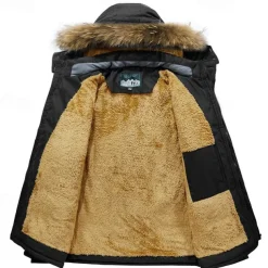 Men's Winter Jacket Fleece Jacket Casual Jacket Daily Vacation Thermal Warm Pocket Fleece Fall & Winter Plain Fashion Streetwear Hooded Regular Black Royal Blue Khaki Army Green Jacket