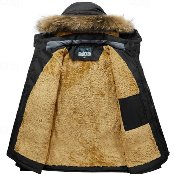 Men's Winter Jacket Fleece Jacket Casual Jacket Daily Vacation Thermal Warm Pocket Fleece Fall & Winter Plain Fashion Streetwear Hooded Regular Black Royal Blue Khaki Army Green Jacket