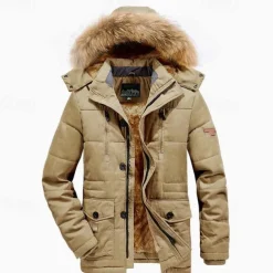 Men's Winter Jacket Fleece Jacket Casual Jacket Daily Vacation Thermal Warm Pocket Fleece Fall & Winter Plain Fashion Streetwear Hooded Regular Black Royal Blue Khaki Army Green Jacket