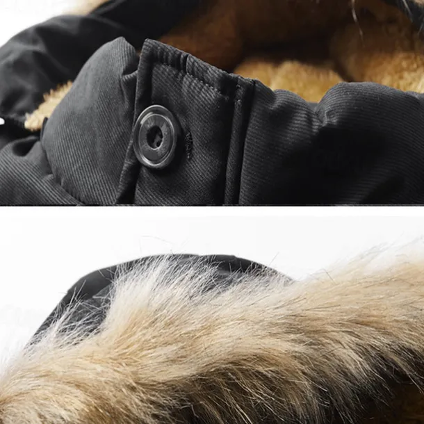 Men's Winter Jacket Fleece Jacket Casual Jacket Daily Vacation Thermal Warm Pocket Fleece Fall & Winter Plain Fashion Streetwear Hooded Regular Black Royal Blue Khaki Army Green Jacket