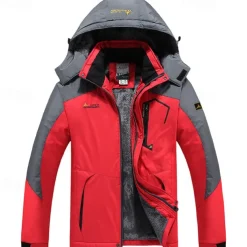 Men's Winter Jacket Fleece Jacket Raincoat Hiking Jacket Outdoor Daily Wear Warm Pocket Fall Winter Color Block Fashion Streetwear Hooded Regular Black Red Royal Blue Blue Ink Blue Jacket
