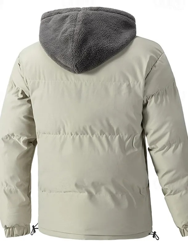 Men's Winter Jacket Puffer Jacket Fleece Jacket Padded 2 in 1 Fake two piece Polyster Hoodie Pocket Outdoor Date Casual Daily Regular Fashion Casual Thermal Warm Windproof Winter Plain Dark Grey