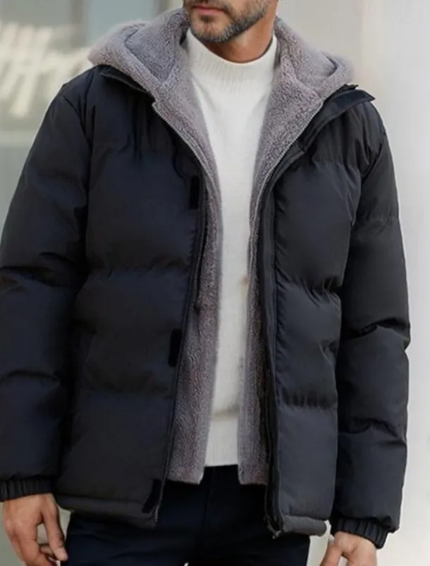 Men's Winter Jacket Puffer Jacket Fleece Jacket Padded 2 in 1 Fake two piece Polyster Hoodie Pocket Outdoor Date Casual Daily Regular Fashion Casual Thermal Warm Windproof Winter Plain Dark Grey