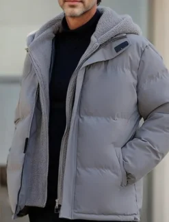 Men's Winter Jacket Puffer Jacket Fleece Jacket Padded 2 in 1 Fake two piece Polyster Hoodie Pocket Outdoor Date Casual Daily Regular Fashion Casual Thermal Warm Windproof Winter Plain Dark Grey