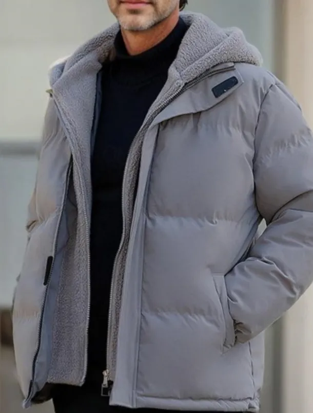 Men's Winter Jacket Puffer Jacket Fleece Jacket Padded 2 in 1 Fake two piece Polyster Hoodie Pocket Outdoor Date Casual Daily Regular Fashion Casual Thermal Warm Windproof Winter Plain Dark Grey