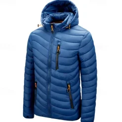 Men's Winter Jacket Puffer Jacket Padded Pocket Polyster Daily Wear Date Vacation Regular Fashion Casual Comfortable Thermal Warm Fall & Winter Solid / Plain Color Wine Black Blue Army Green Puffer