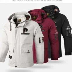 Men's Winter Jacket Sport Coat Raincoat Hiking Jacket Outdoor Camping & Hiking Waterproof Windbreaker Zipper Pocket Fall Winter Solid Color Fashion Streetwear Hooded Regular Black White Burgundy