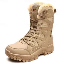 Men's Winter Tactical Boots – Warm Faux Fur Lined, Waterproof High Top Snow Boots with Anti-Slip Sole, Ideal for Outdoor Hiking and Cold Weather