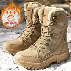 Men's Winter Tactical Boots – Warm Faux Fur Lined, Waterproof High Top Snow Boots with Anti-Slip Sole, Ideal for Outdoor Hiking and Cold Weather