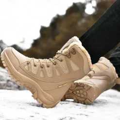 Men's Winter Tactical Boots – Warm Faux Fur Lined, Waterproof High Top Snow Boots with Anti-Slip Sole, Ideal for Outdoor Hiking and Cold Weather