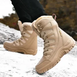 Men's Winter Tactical Boots – Warm Faux Fur Lined, Waterproof High Top Snow Boots with Anti-Slip Sole, Ideal for Outdoor Hiking and Cold Weather