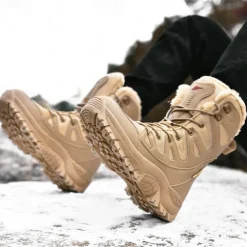 Men's Winter Tactical Boots – Warm Faux Fur Lined, Waterproof High Top Snow Boots with Anti-Slip Sole, Ideal for Outdoor Hiking and Cold Weather