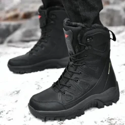 Men's Winter Tactical Boots – Warm Faux Fur Lined, Waterproof High Top Snow Boots with Anti-Slip Sole, Ideal for Outdoor Hiking and Cold Weather