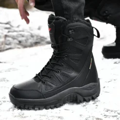 Men's Winter Tactical Boots – Warm Faux Fur Lined, Waterproof High Top Snow Boots with Anti-Slip Sole, Ideal for Outdoor Hiking and Cold Weather