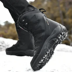 Men's Winter Tactical Boots – Warm Faux Fur Lined, Waterproof High Top Snow Boots with Anti-Slip Sole, Ideal for Outdoor Hiking and Cold Weather