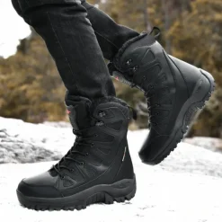 Men's Winter Tactical Boots – Warm Faux Fur Lined, Waterproof High Top Snow Boots with Anti-Slip Sole, Ideal for Outdoor Hiking and Cold Weather