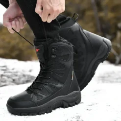 Men's Winter Tactical Boots – Warm Faux Fur Lined, Waterproof High Top Snow Boots with Anti-Slip Sole, Ideal for Outdoor Hiking and Cold Weather