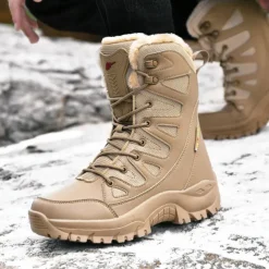 Men's Winter Tactical Boots – Warm Faux Fur Lined, Waterproof High Top Snow Boots with Anti-Slip Sole, Ideal for Outdoor Hiking and Cold Weather