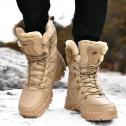 Men's Winter Tactical Boots – Warm Faux Fur Lined, Waterproof High Top Snow Boots with Anti-Slip Sole, Ideal for Outdoor Hiking and Cold Weather