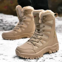 Men's Winter Tactical Boots – Warm Faux Fur Lined, Waterproof High Top Snow Boots with Anti-Slip Sole, Ideal for Outdoor Hiking and Cold Weather