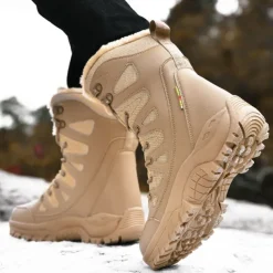 Men's Winter Tactical Boots – Warm Faux Fur Lined, Waterproof High Top Snow Boots with Anti-Slip Sole, Ideal for Outdoor Hiking and Cold Weather