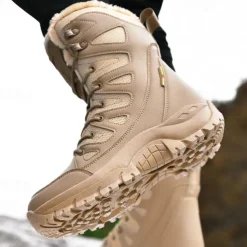 Men's Winter Tactical Boots – Warm Faux Fur Lined, Waterproof High Top Snow Boots with Anti-Slip Sole, Ideal for Outdoor Hiking and Cold Weather