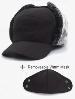 Men's Winter Thermal Insulated Cap with Detachable Face Mask - Windproof and Waterproof Earflap Hat for Outdoor Activities