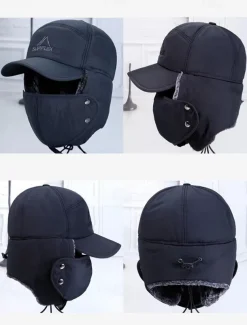 Men's Winter Thermal Insulated Cap with Detachable Face Mask - Windproof and Waterproof Earflap Hat for Outdoor Activities