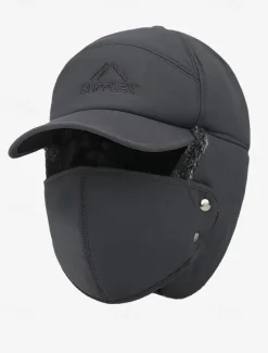 Men's Winter Thermal Insulated Cap with Detachable Face Mask - Windproof and Waterproof Earflap Hat for Outdoor Activities