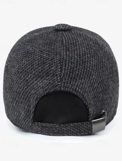 Men's Winter Woolen Baseball Cap with Ear Flaps – Warm and Stylish Herringbone Pattern Hat, Available in Gray, Dark Gray, and Brown, Perfect for Outdoor Activities in Cold Weather