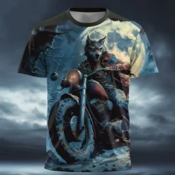 Men's Wolf Motorcycle T shirt Short Sleeve T shirt 3D Print Crew Neck Shirt Designer Gothic Party Street Casual Black Summer Spring Clothing Apparel S M L XL XXL XXXL