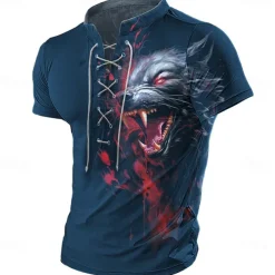 Men's Wolf T Shirt Short Sleeve T shirt 3D Print Shirt Exaggerated Designer Retro Vintage Party Street Black Dark Blue Summer Spring Clothing Apparel S M L XL XXL XXXL