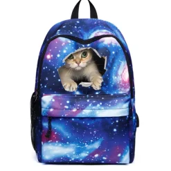 Men's Women's Backpack School Bag Bookbag 3D Print School Outdoor Daily Galaxy Cat Canvas Large Capacity Waterproof Durable Print Red Blue Purple