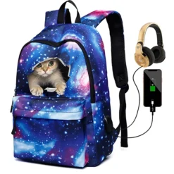 Men's Women's Backpack School Bag Bookbag 3D Print School Outdoor Daily Galaxy Cat Canvas Large Capacity Waterproof Durable Print Red Blue Purple