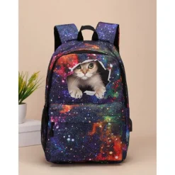 Men's Women's Backpack School Bag Bookbag 3D Print School Outdoor Daily Galaxy Cat Canvas Large Capacity Waterproof Durable Print Red Blue Purple