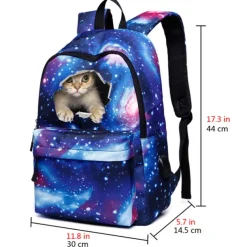 Men's Women's Backpack School Bag Bookbag 3D Print School Outdoor Daily Galaxy Cat Canvas Large Capacity Waterproof Durable Print Red Blue Purple